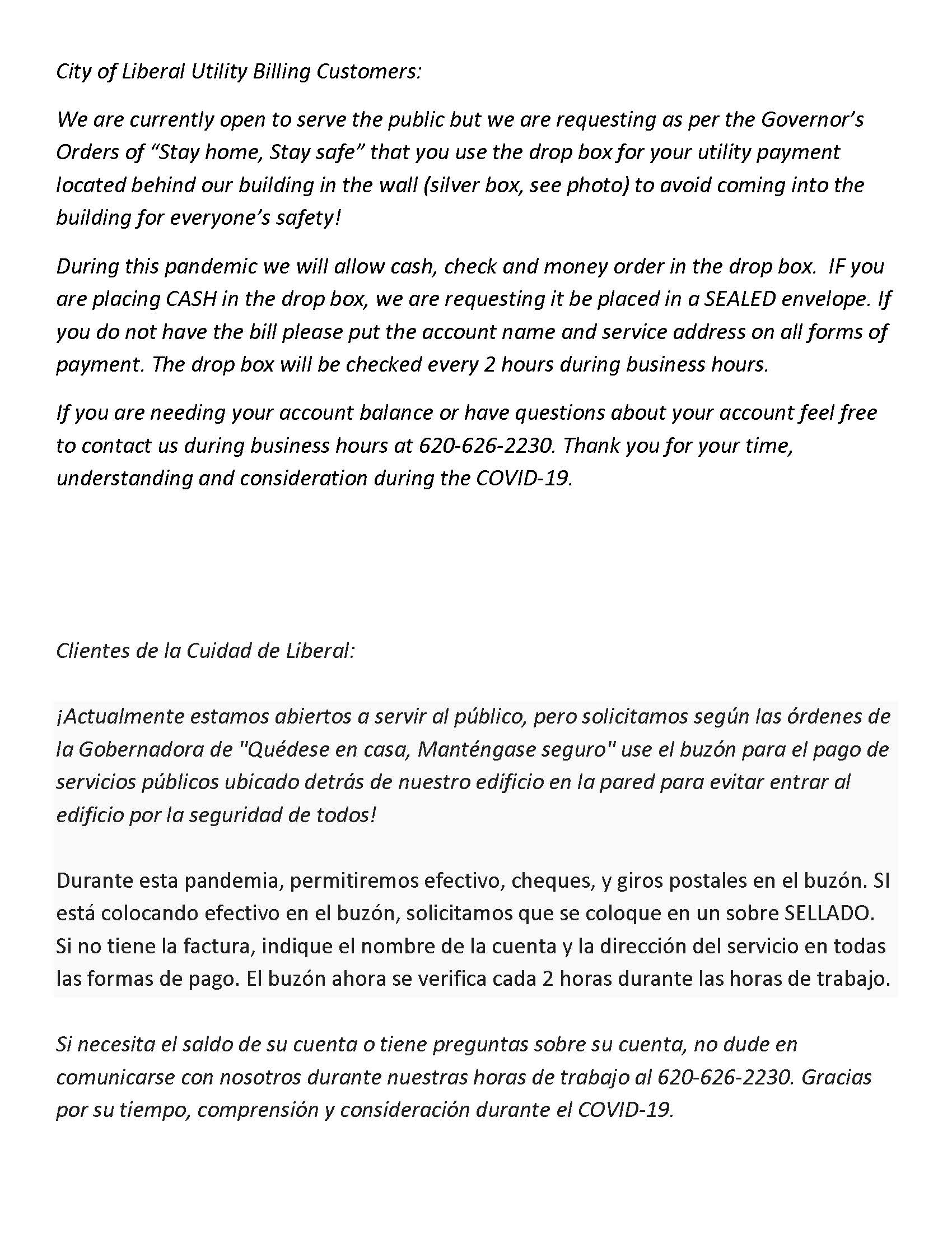 Covid 19 drop box letter