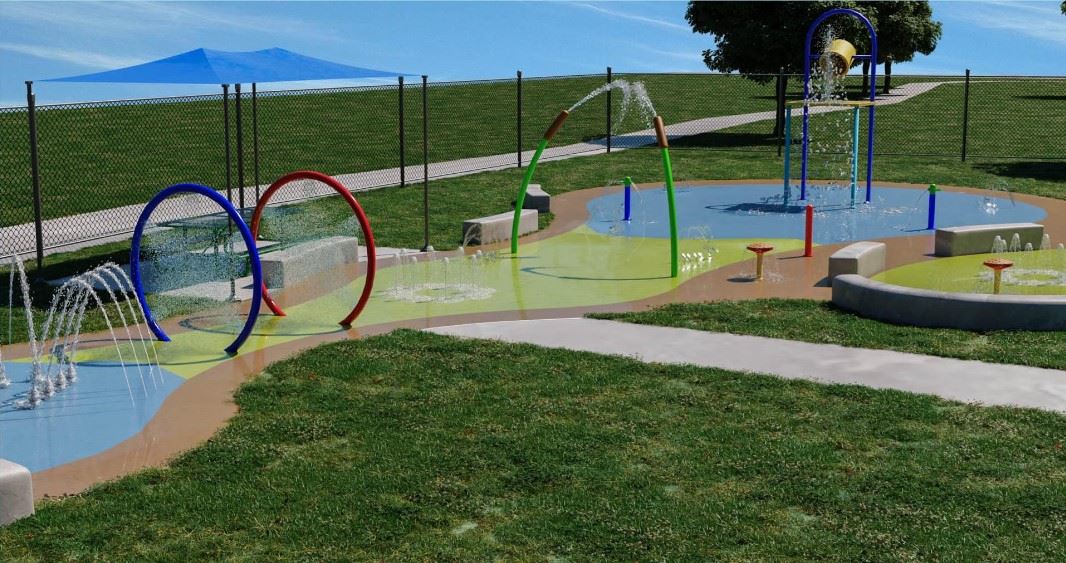 A concept design drawing for a water splash pad at McCray Park.